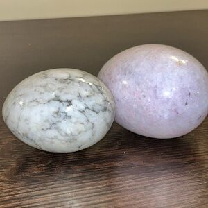 Pair Vintage Crystal Marble Eggs Healing Spiritual Pink Gray